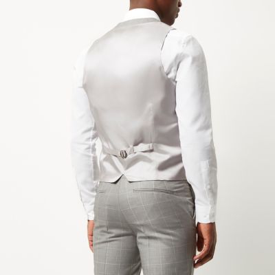 Grey wool-blend check waistcoat